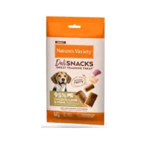 NATURE'S VARIETY DOG DELISNACK ADULT POLLO, CORDERO Y CERDO 50g (12 uds./caja)