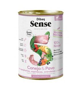 DIBAQ SENSE COMIDA HÚMEDA NO GRAIN DE CONEJO Y PAVO PARA PERROS ADULTOS 380g - (12uds./caja)