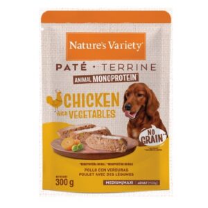 NATURE'S VARIETY DOG NO GRAIN PATÉ MEDIUM/MAXI POLLO 300g (8 uds./caja)