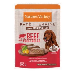 NATURE'S VARIETY DOG NO GRAIN PATÉ MEDIUM/MAXI BUEY 300g (8uds./caja)