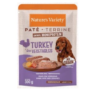 NATURE'S VARIETY DOG NO GRAIN PATÉ MEDIUM/MAXI PAVO 300g (8 uds./caja)