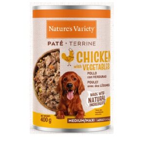 NATURE'S VARIETY DOG PATÉ LATA MEDIUM/MAXI ADULT POLLO 400g (12 uds./caja)