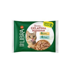 LIBRA CAT BOCADITOS EN GELATINA FLOWPACK 2 CON POLLO Y 2 CON PAVO 85g (15 uds./caja)