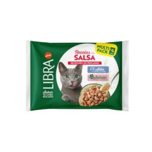 LIBRA CAT BOCADITOS EN SALSA FLOWPACK 2 CON ATÚN Y 2 CON SALMÓN 85g (15 uds./caja)